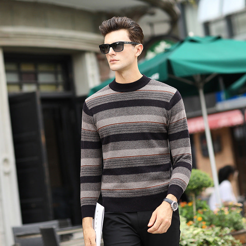 Men's Half Turtleneck Pullover Striped Knit sweater