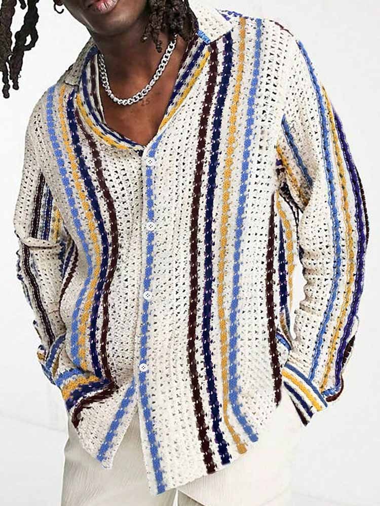 Striped Multi-color Contrast Color Casual Cardigan Sweater