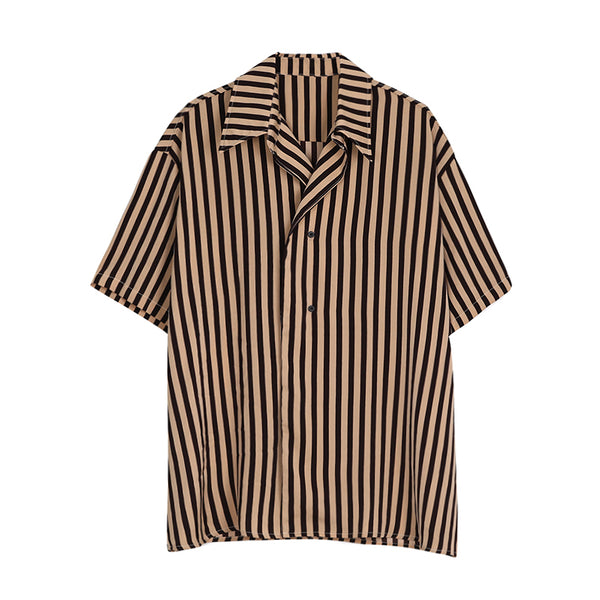 Men's Slanted Placket Striped Lapel Shirt
