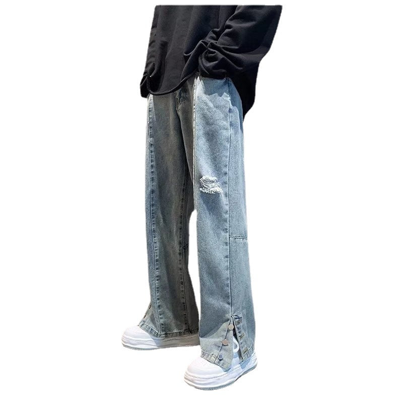 American Letter Embroidered Jeans High Street Hip Hop Straight-leg Pants