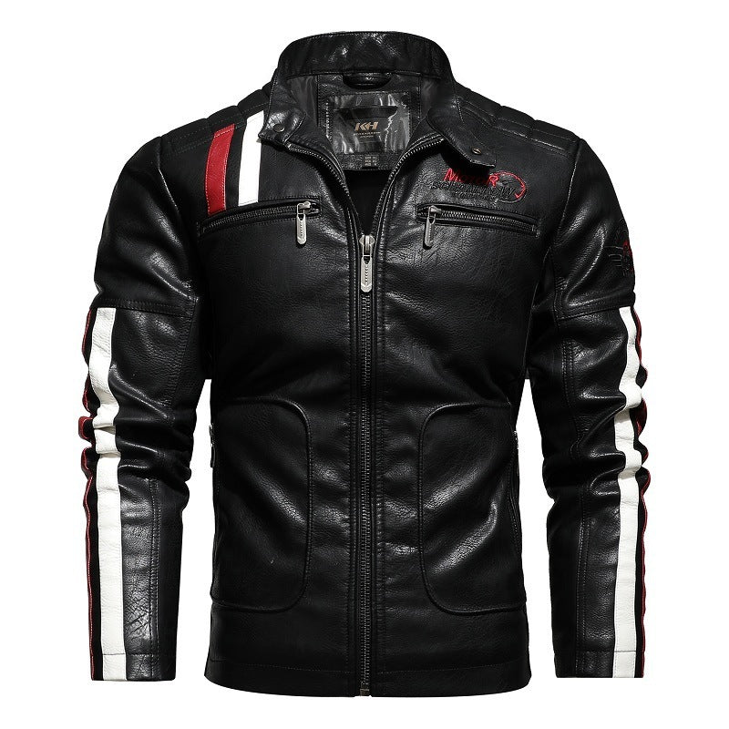 Mens Motorcycle Stand Collar Leather jacket