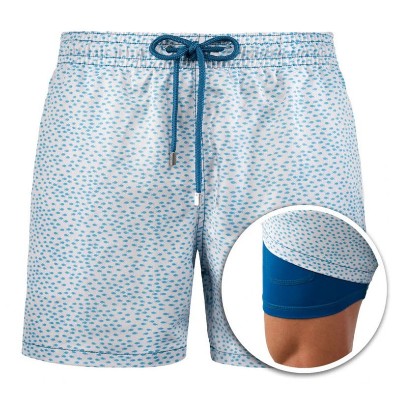 Pantalones cortos de playa estampados para hombre Pantalones cortos de doble capa Verano