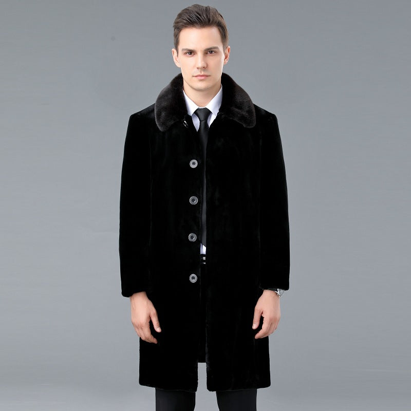 Long Middle-aged Men's Leather Ermine coat