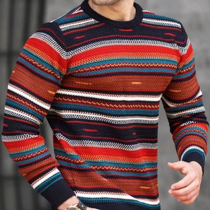 Maglione casual versatile a righe waffle da uomo