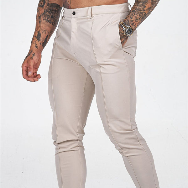 Pantalones ajustados con cremallera ajustada de color puro informal para hombre