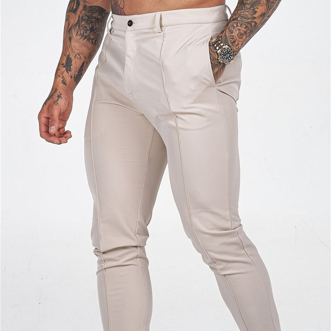 Men's Casual Pure Color Tight Zipper Slim Fit Trousers