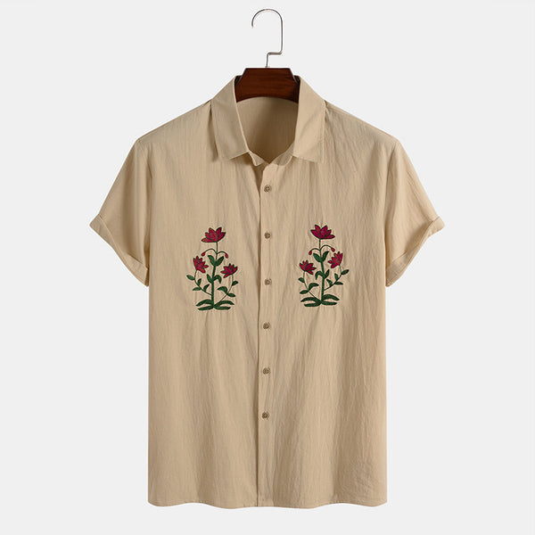 Men's Casual Short Sleeved Embroidered Shirt
