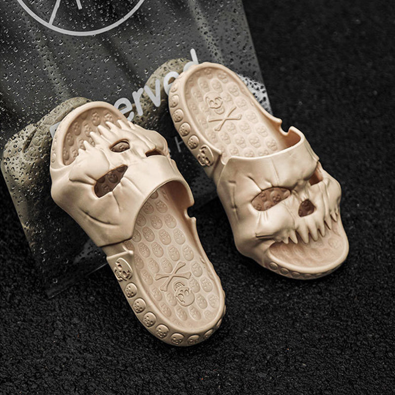 Zapatillas de Halloween con diseño de calavera personalizadas, zapatos de playa divertidos para interiores y exteriores, para baño