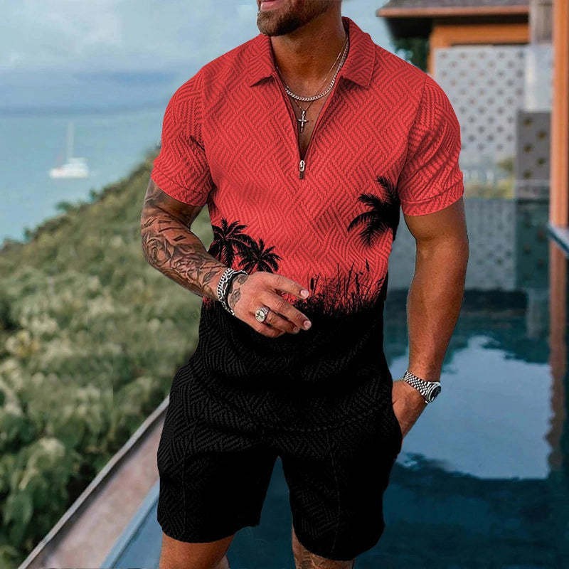 Men's Casual Zipper Short Sleeve summer set