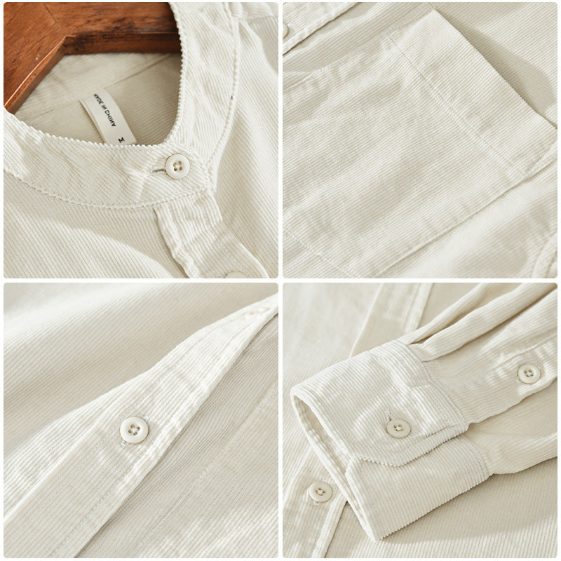 Loose Corduroy Stand Collar Shirt