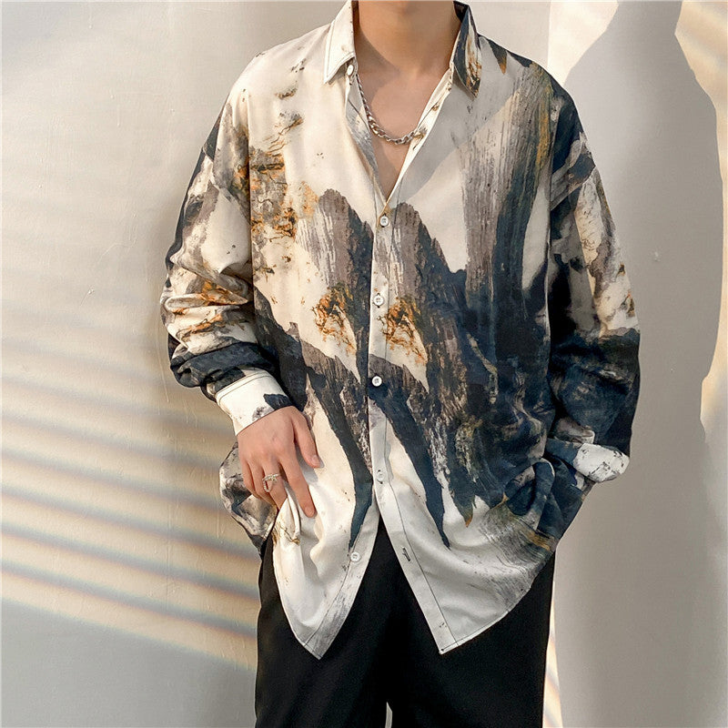 Men's Loose Retro Long-sleeved Floral Shirt