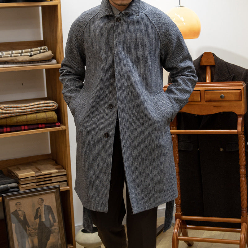 Leisure Mid-length trench Coat Herringbone Wool Slim Fit