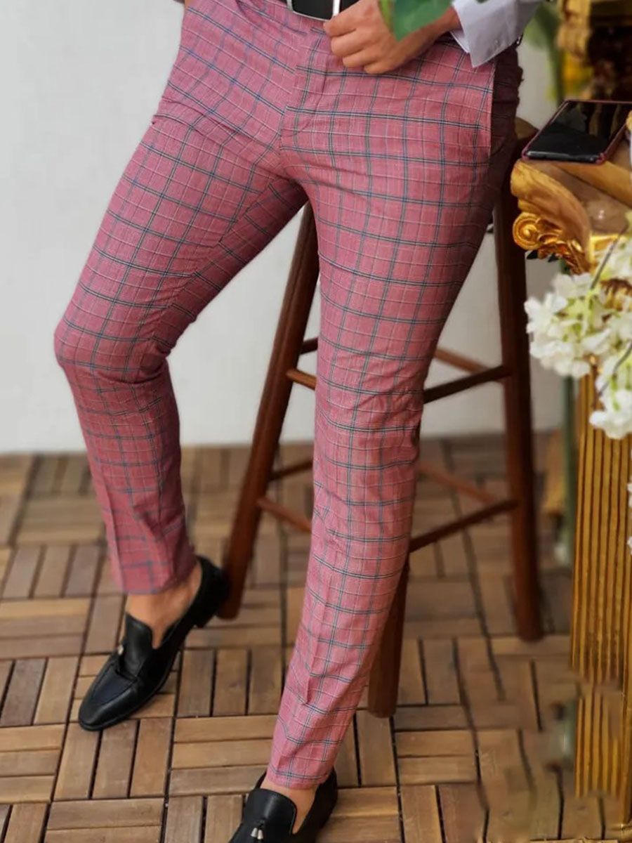 Men's Casual Trousers Plaid Ninth Pants