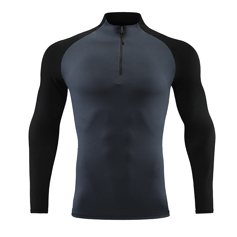 Mock Neck Half-zip Solid Color Gym t-shirt for men