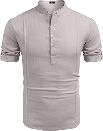 Henley Style Linen Shirt Men