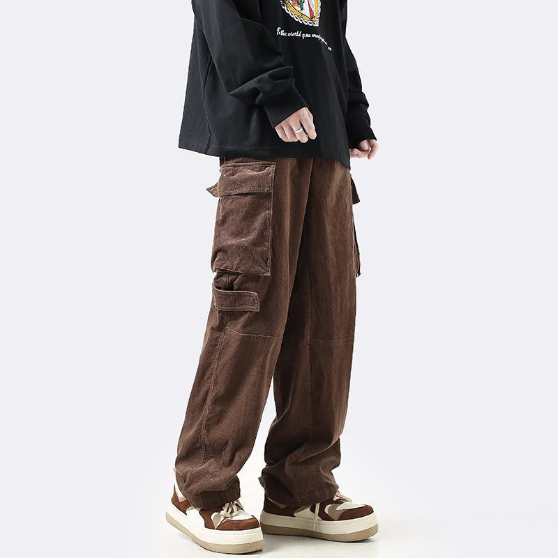 Men's Straight Loose Retro Multi-pocket Casual Trousers