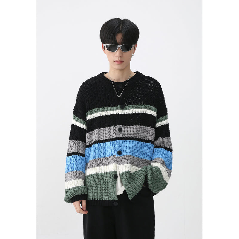 Autumn And Winter Men's Long-sleeve Cardigan Sweater Striped Coat