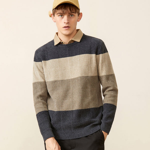 Suéter casual de solapa a rayas de otoño e invierno para hombre
