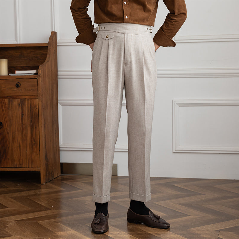 High-waisted Straight-leg Pants With Retro Double Pleats