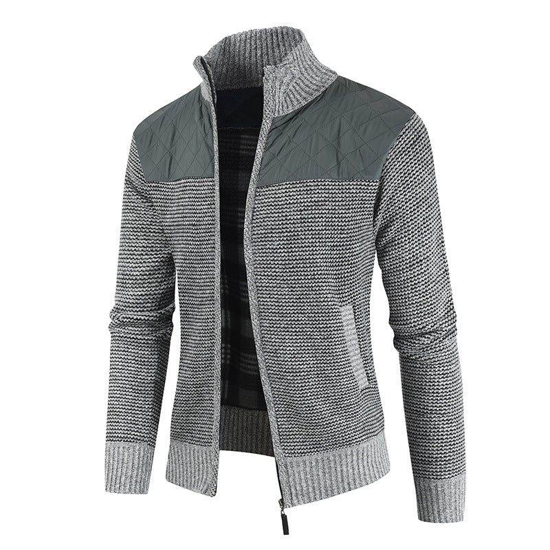 Maglione cardigan casual da uomo con cuciture spesse e fodera in pile