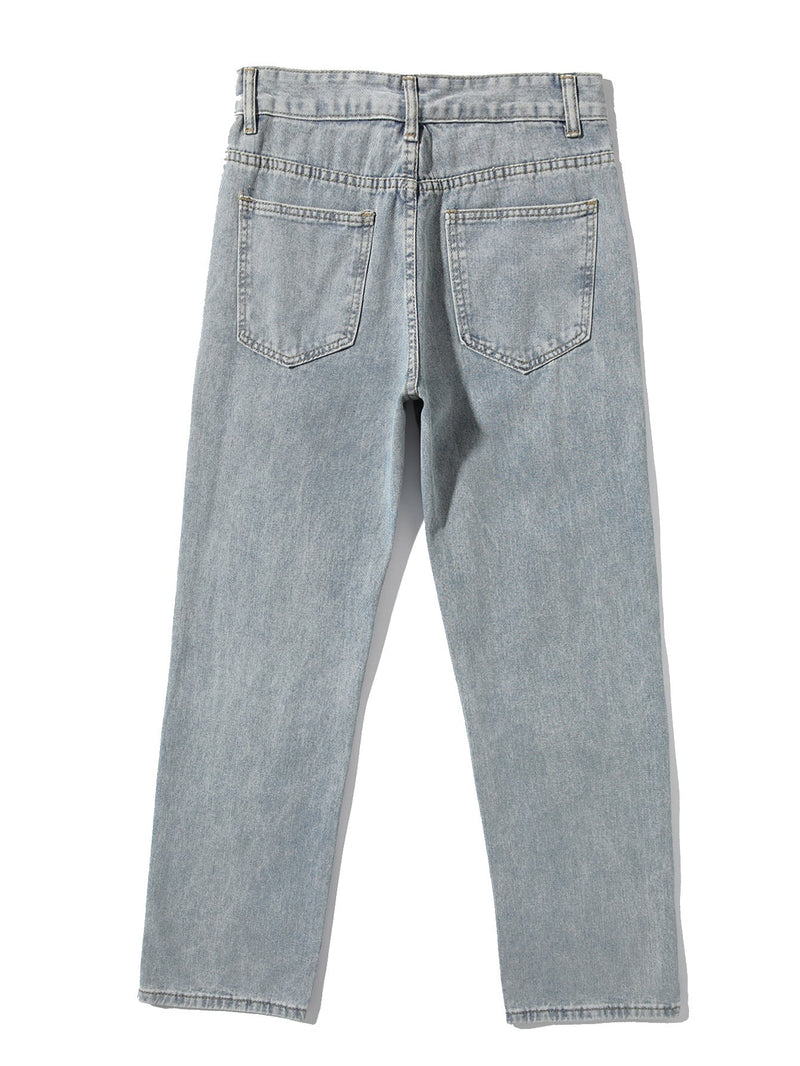 European And American Printed High-Waisted Wide-Leg Straight-Leg Jeans