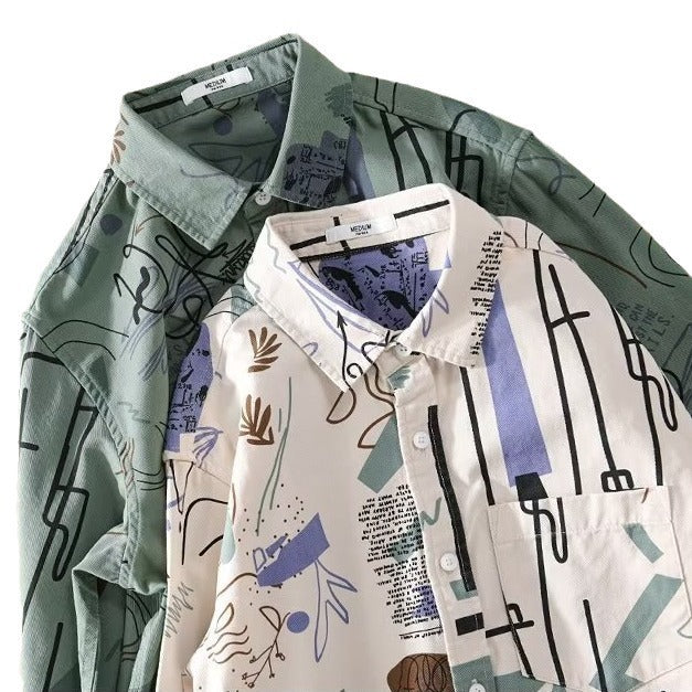 Men's Loose Printed Long Sleeve Shirt