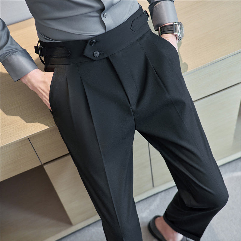 Pantalones casuales largos estilo drapeado de cintura media alta para hombre