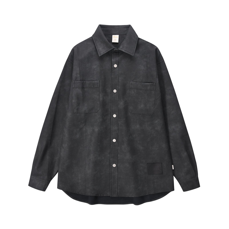 Retro American Street Style PU Leather Shirt