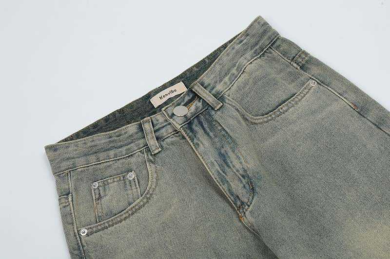 Vintage Washed And Worn Straight Jeans