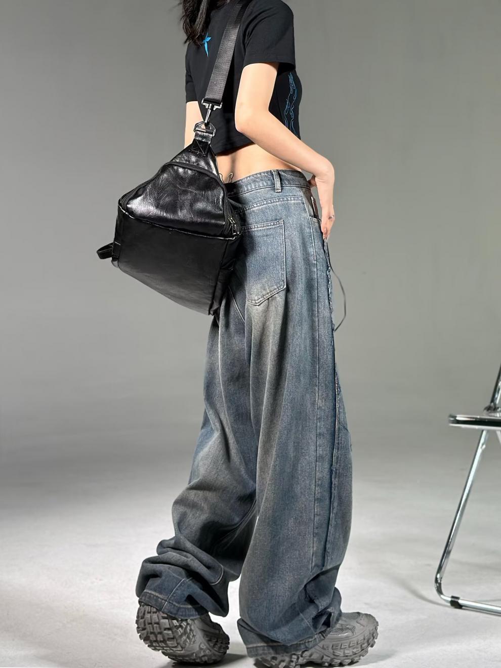 Men's And Women's Straight Loose Mop Retro Pants