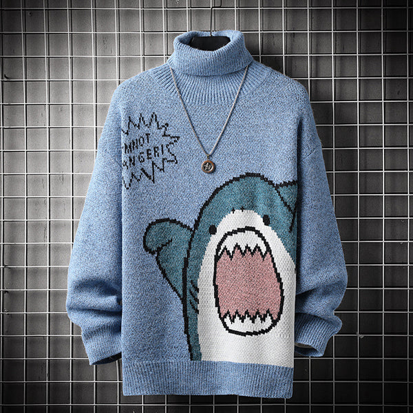 Suéter casual con parte inferior de punto de tiburón de dibujos animados