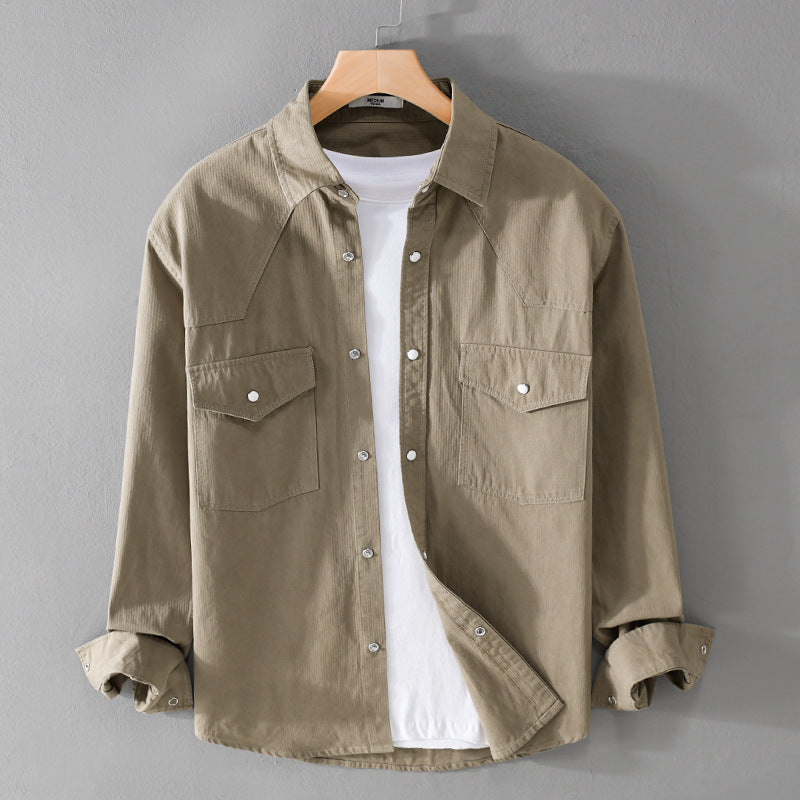 Casual Loose Men's Retro Solid Color Youth Shirt