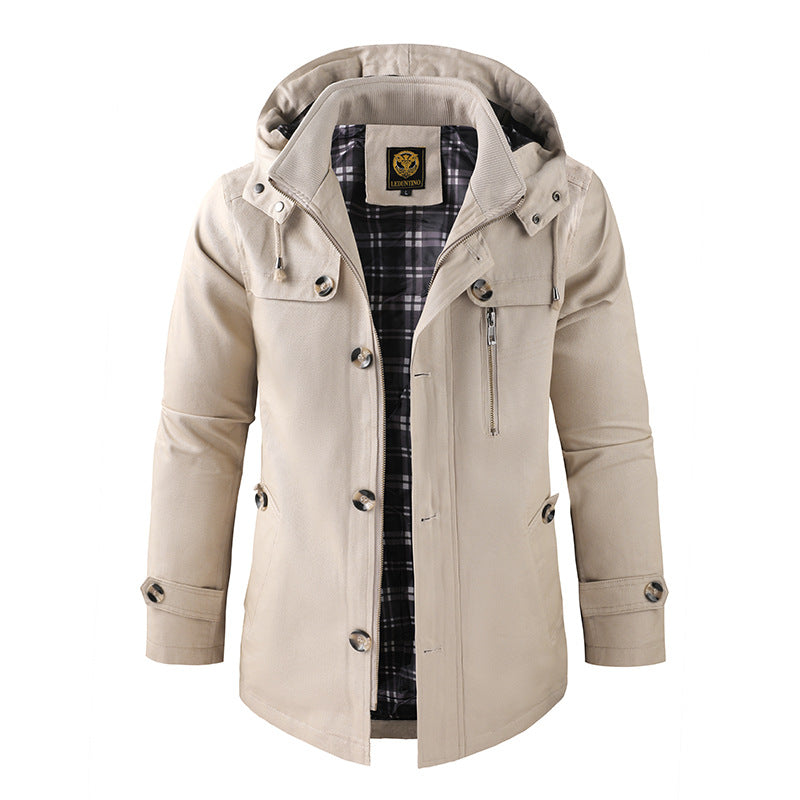 Chaqueta con capucha de longitud media para hombre