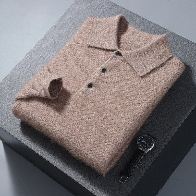 Mink Polo Collar Honeycomb Knitting Sweater men