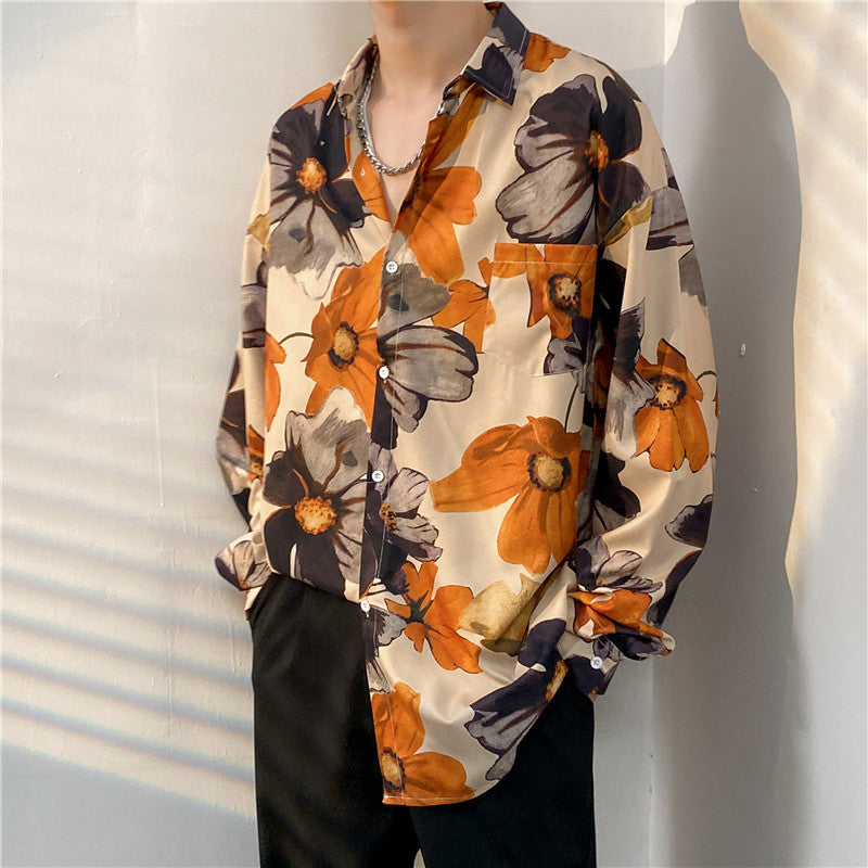 Men's Loose Retro Long-sleeved Floral Shirt