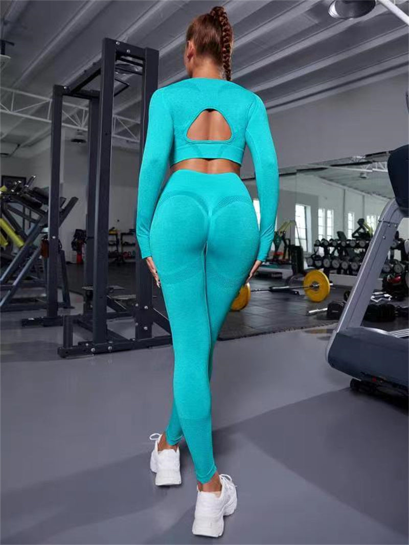 2pcs Sports Suits Long Sleeve Tops And Butt Lifting High Waist Seamless Fitness tracksuit