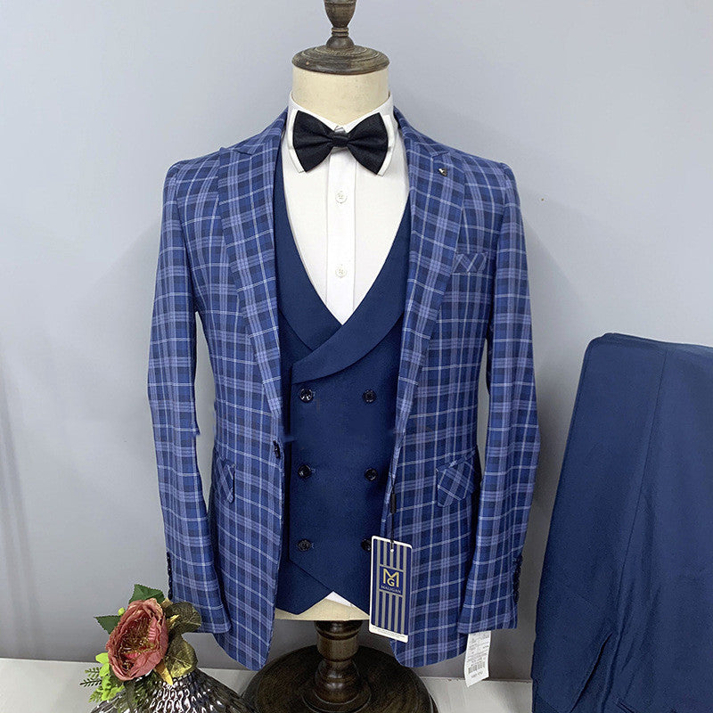 Men's Three-piece Fashion Plaid Suit