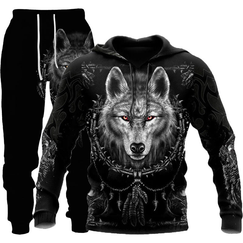 3D Wolf Print Tracksuit Men