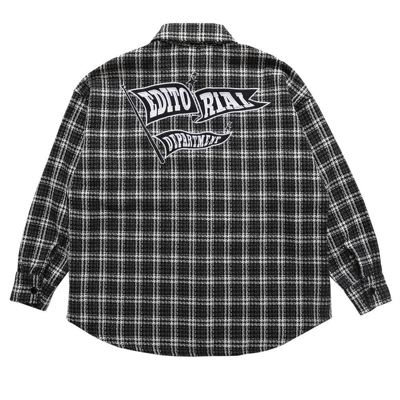 Letter Embroidery Men's Street Lapel Long Sleeve Autumn Loose Fine Plaid Shirt