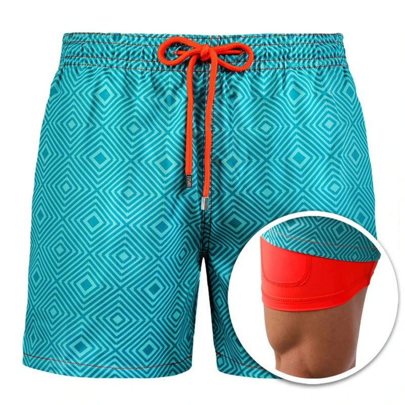 Pantalones cortos de playa estampados para hombre Pantalones cortos de doble capa Verano