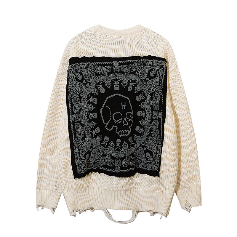 Doodle Skull Jacquard Knitwear Autumn Sweater
