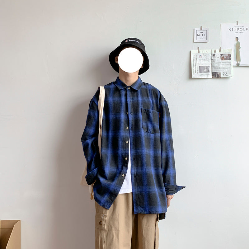 Loose Long Sleeved Plaid shirt jacket men