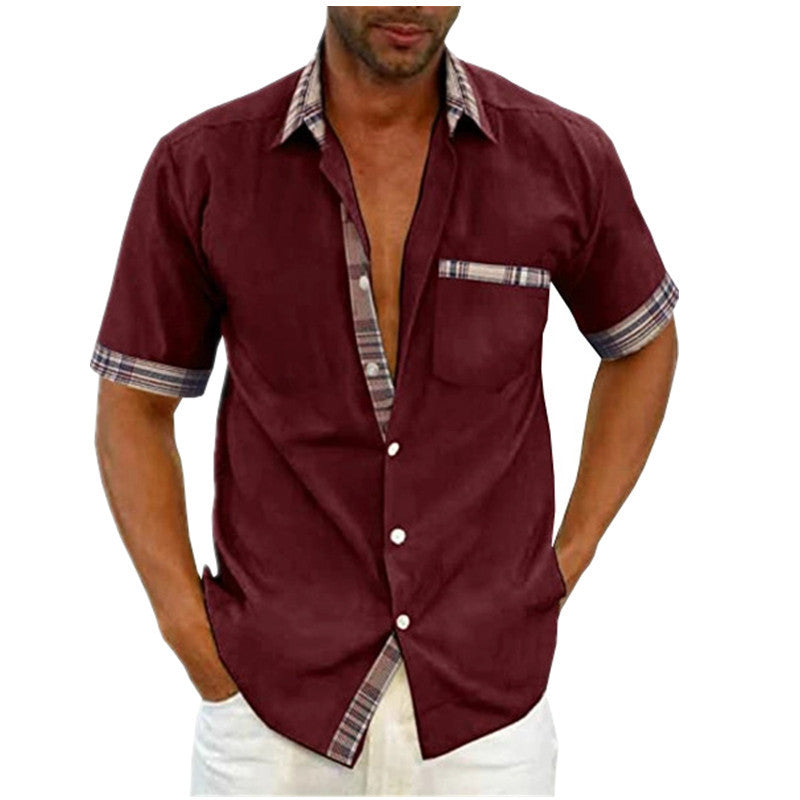 Men's Short Sleeve Contrast Button-Up summer Shirt