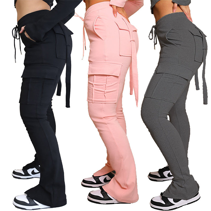 High Waist Drawstring Wide Leg Straight Trousers For Women