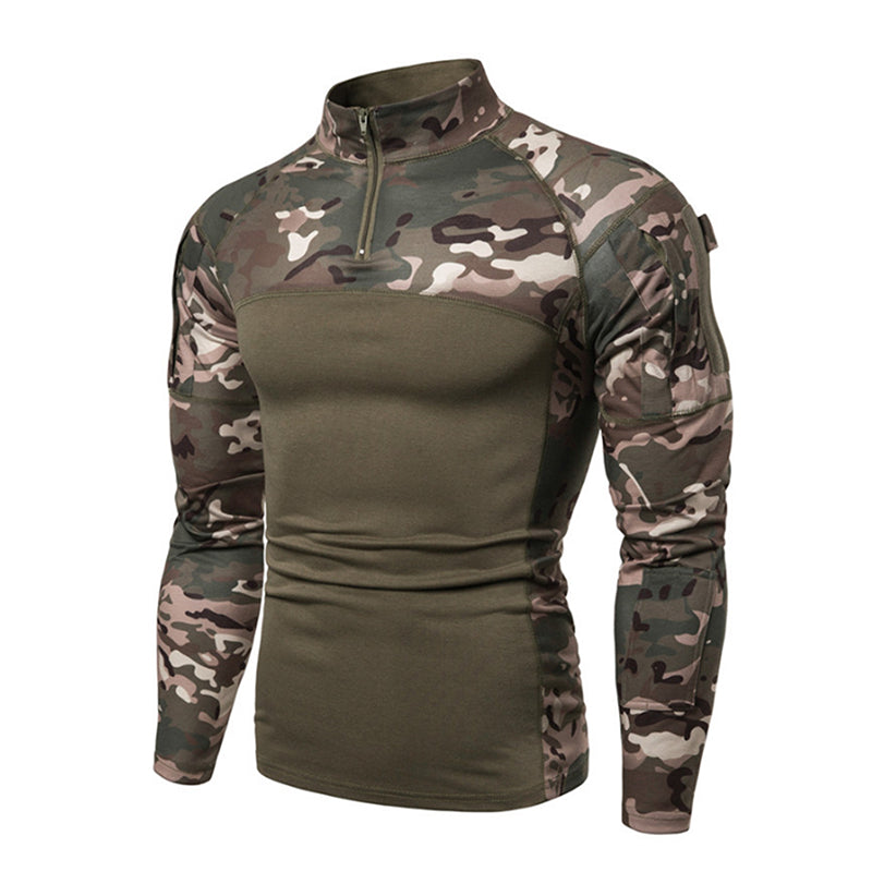 Camo Color Insert Stand Collar Men Slim Long T-Shirts