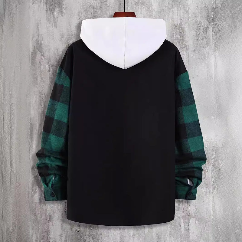 Autumn Plaid Colorblock Long Sleeve Men's Casual Shirt