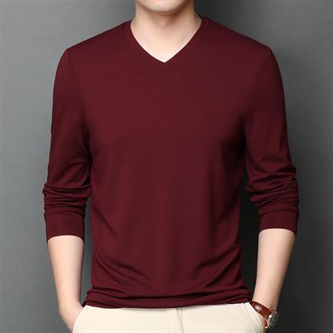 Men's Ice Silk Long-sleeved Thin V-neck Bottoming T-shirt