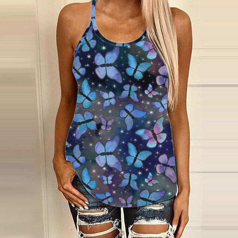 Sunflower Print Cutout Back Camisole Top Women