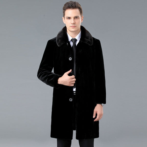 Long Middle-aged Men's Leather Ermine coat