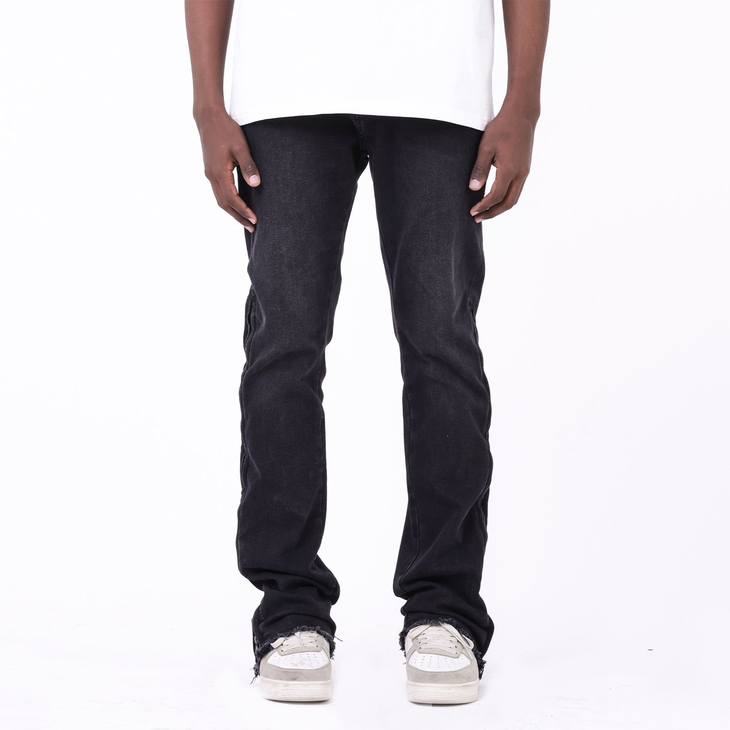 Straight Tube Raw Edge Side Zipper Jeans